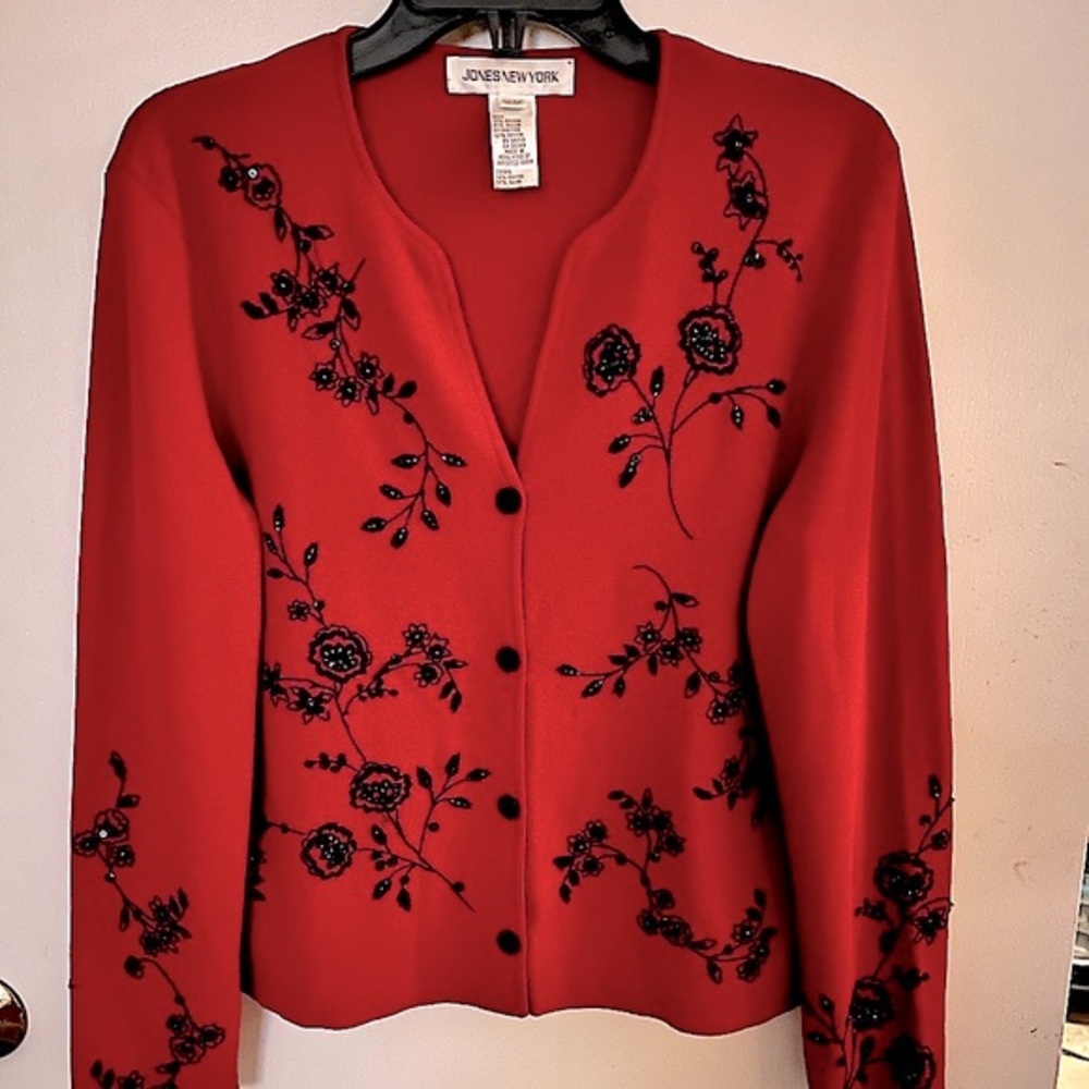 Jones New York Embroidered & Sequined Sweater